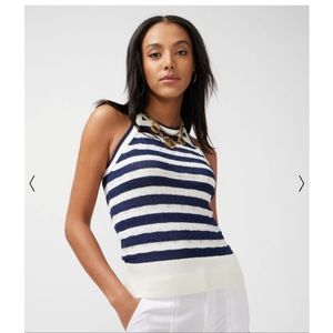 WHBM knit halter top, navy and ecru stripe.  NWOT
